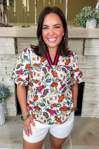 Varsity Floral Ivory Blouse