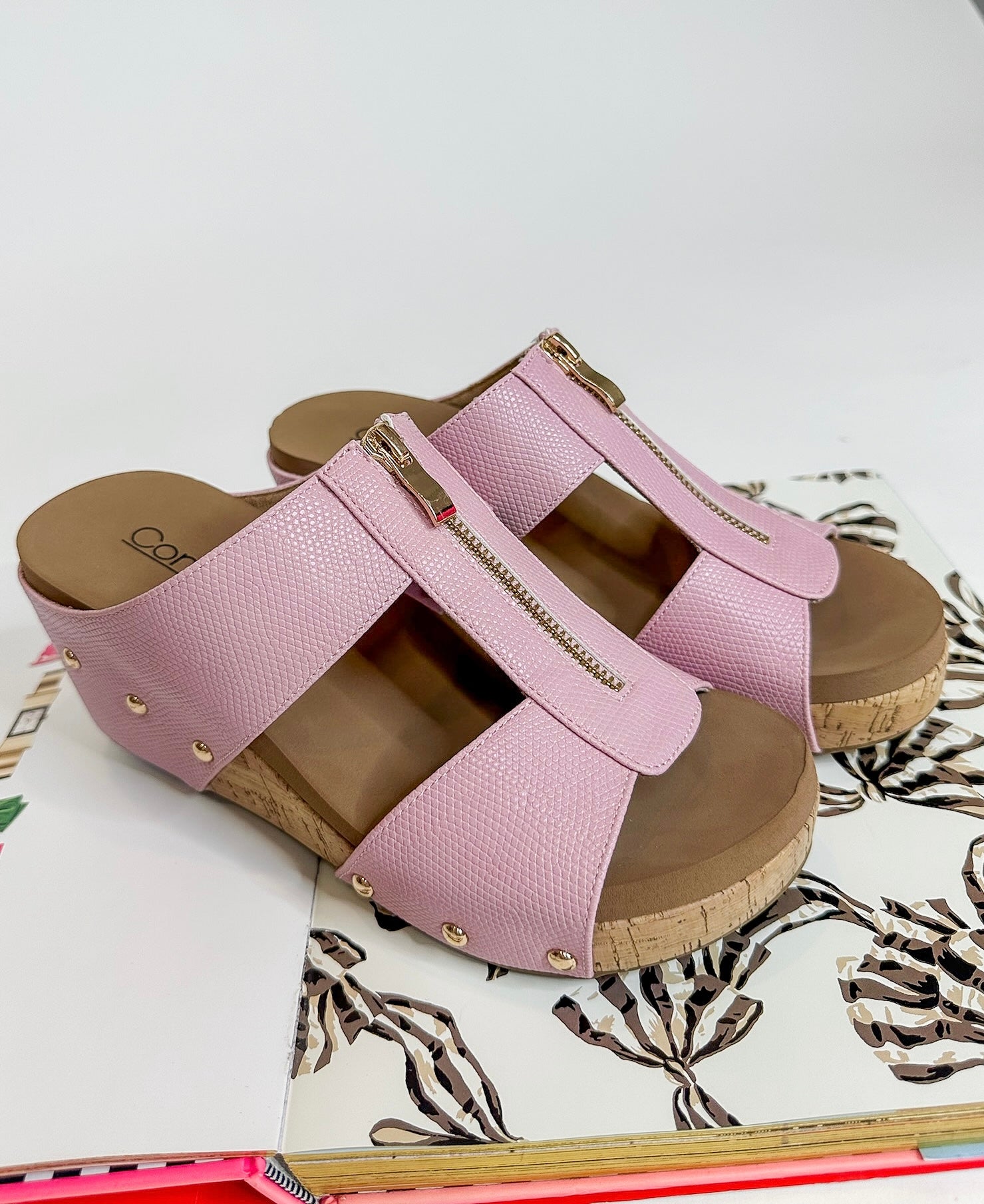 Zip Front Corkys Taboo Wedge in Blush