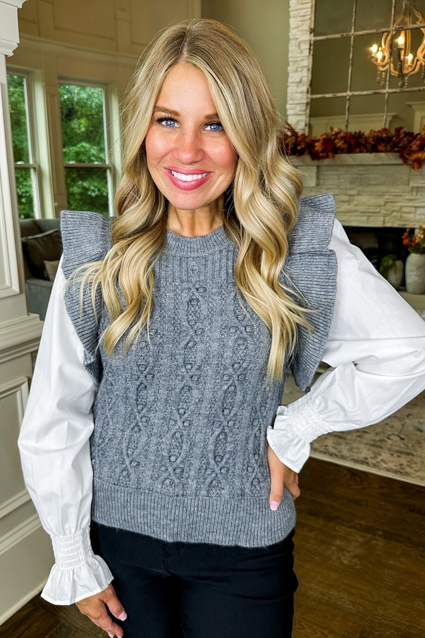 Sweater Vest + Blouse One Piece Layered Top