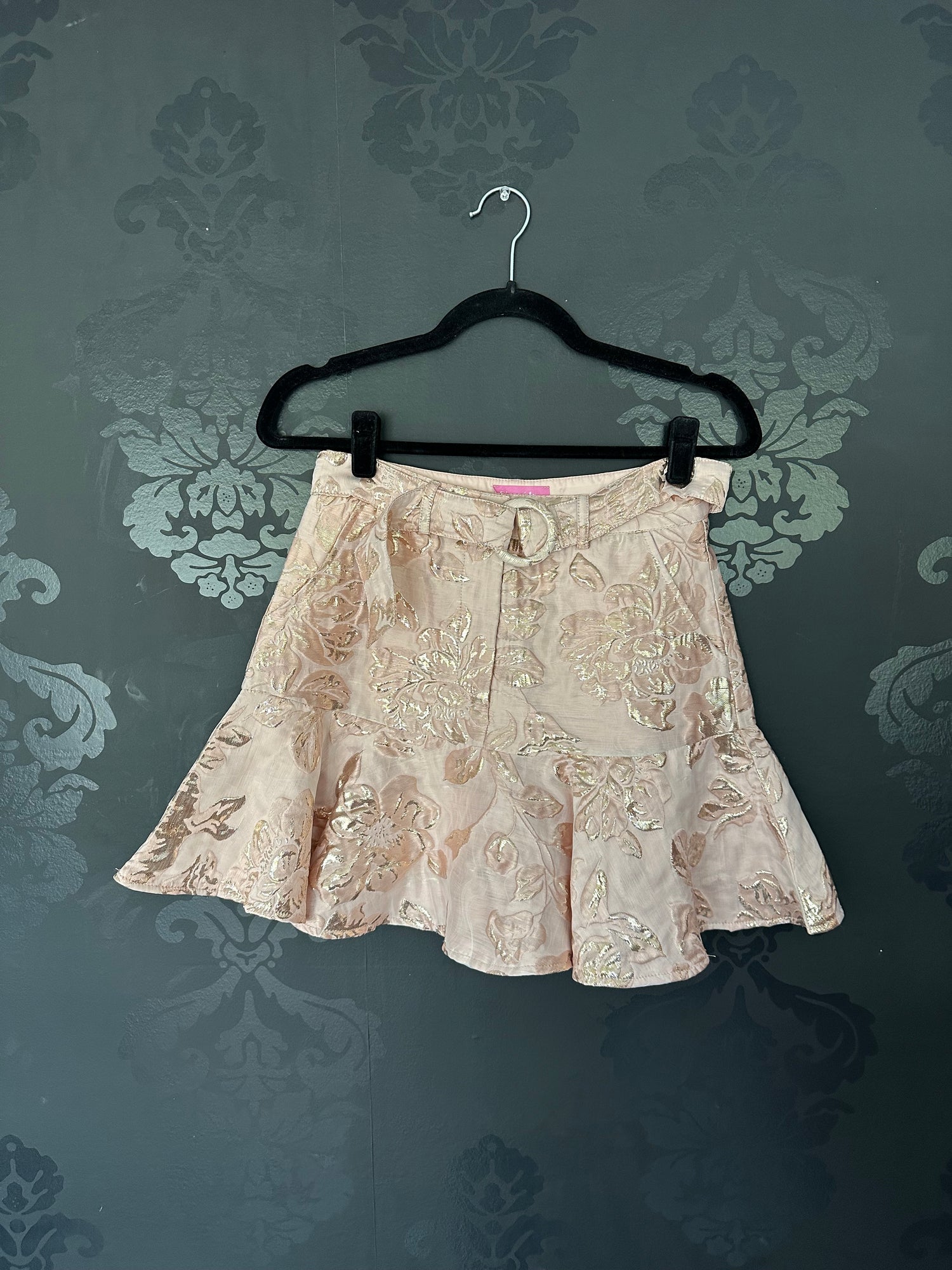 Size Small Fit & Flare Light Pink Belted Floral Mini Skirt