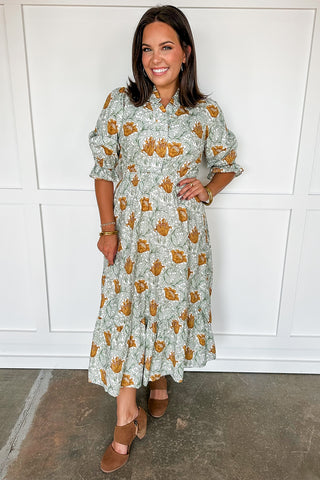 Juliette Floral Printed Maxi Dress in Beige