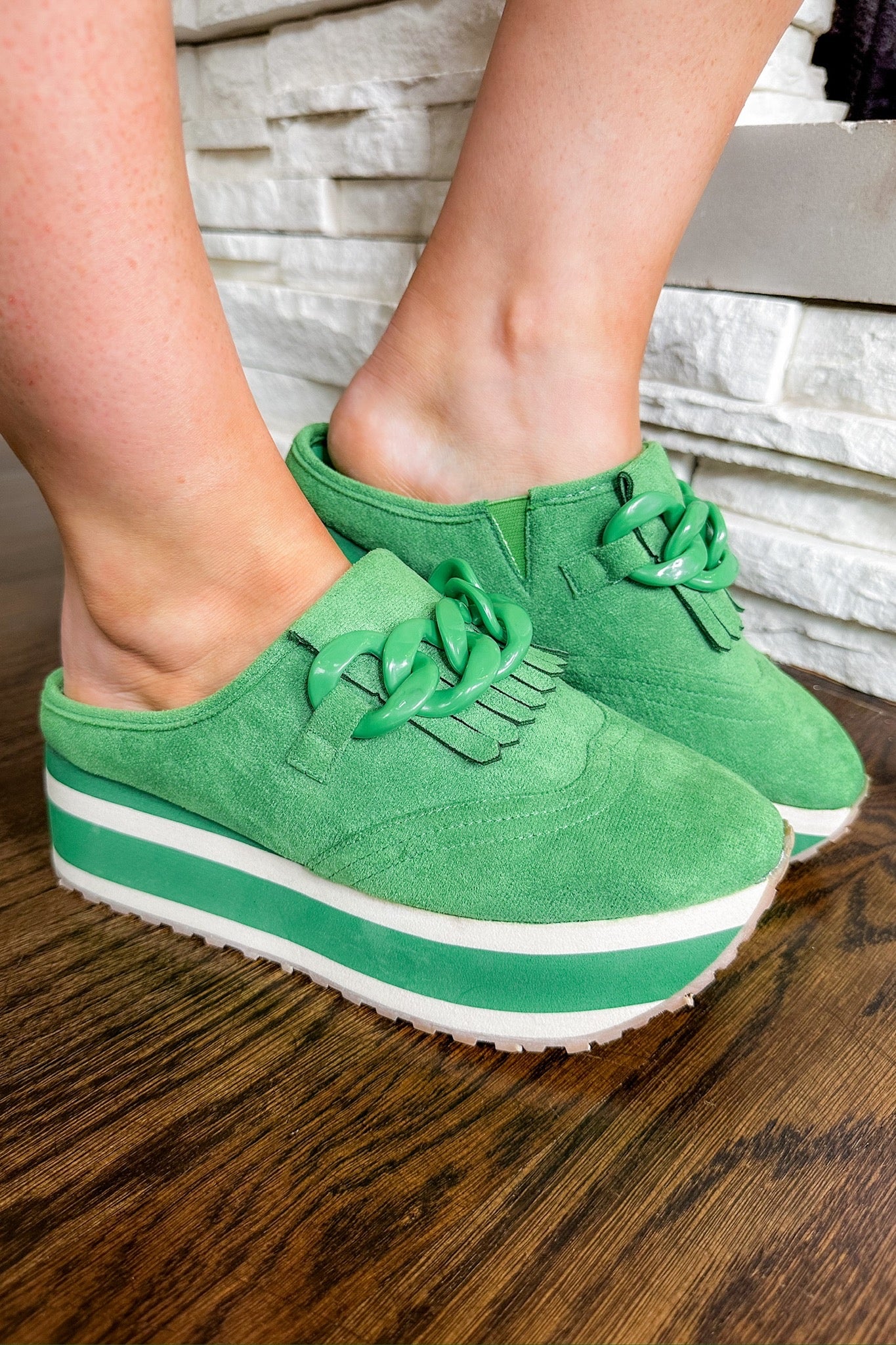 Chunky Chain & Fringe Backless Platform Loafer Sneaker in Kelly