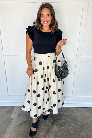 Playful Polka Dot Cream Midi Skirt