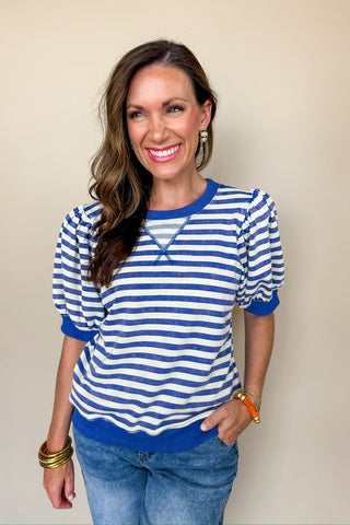 Sideline Style Striped Blue Top