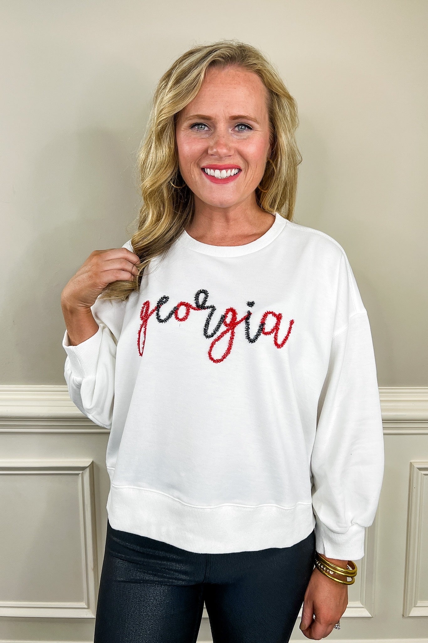 The Millie Ivory Georgia Tinsel Sweatshirt – Jules u0026 James Boutique