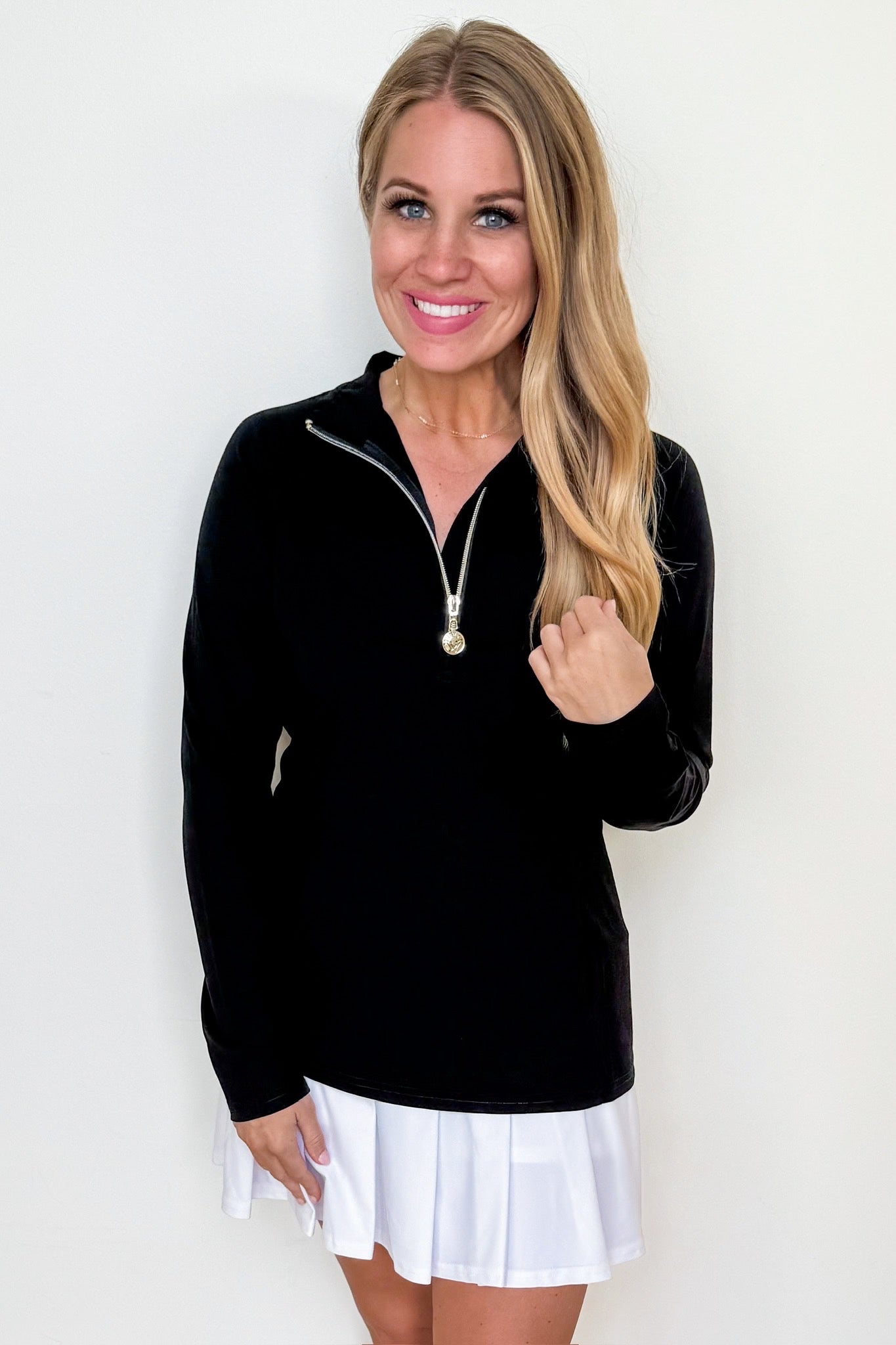 The Layla Quarter Zip Pocketed Athletic Pullover in Black