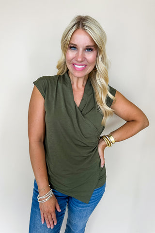 Dear Scarlett Kennedy Surplice Layering Top in Olive