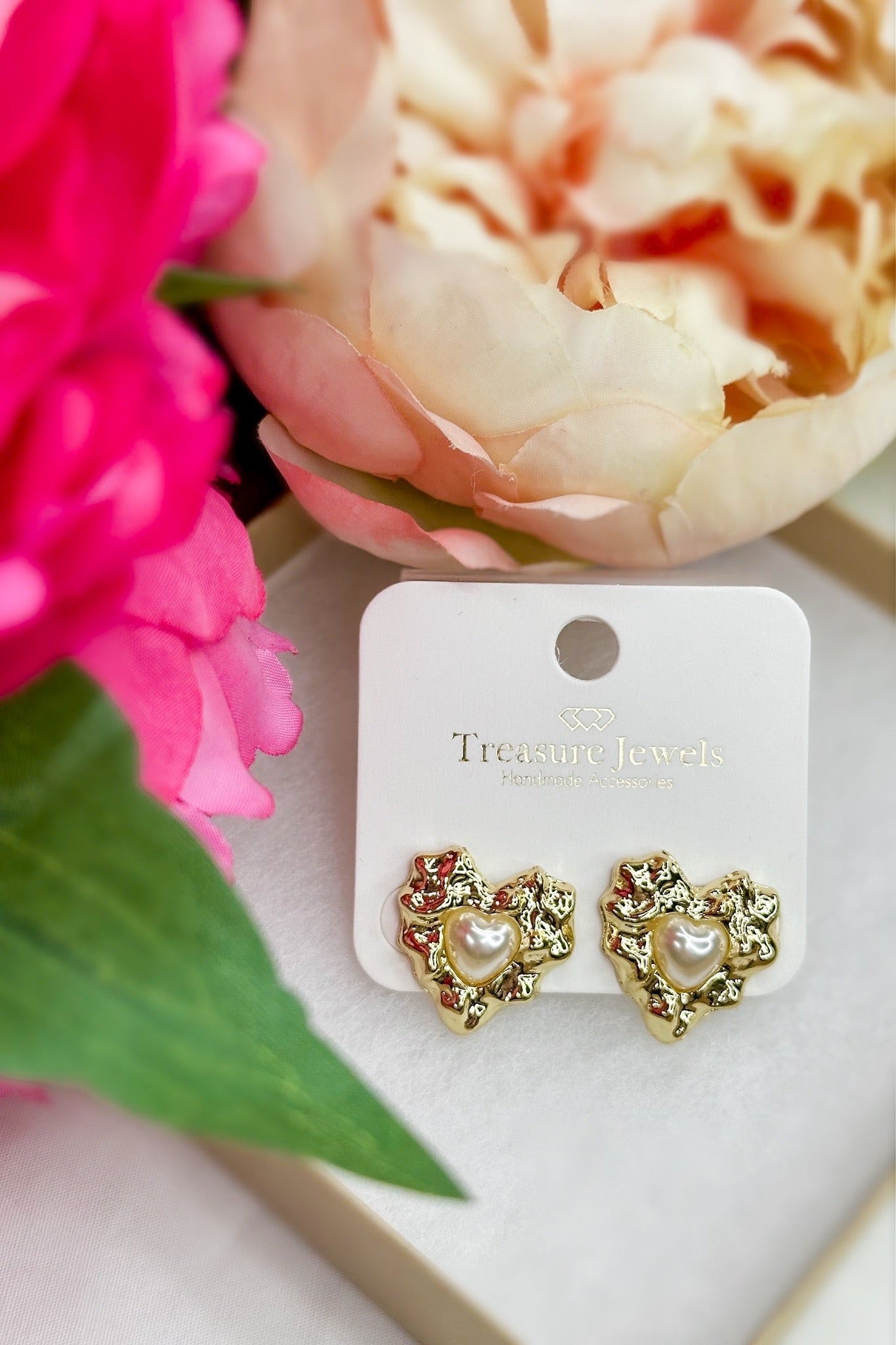 Mini Pearl Heart Stud Earring by Treasure Jewels
