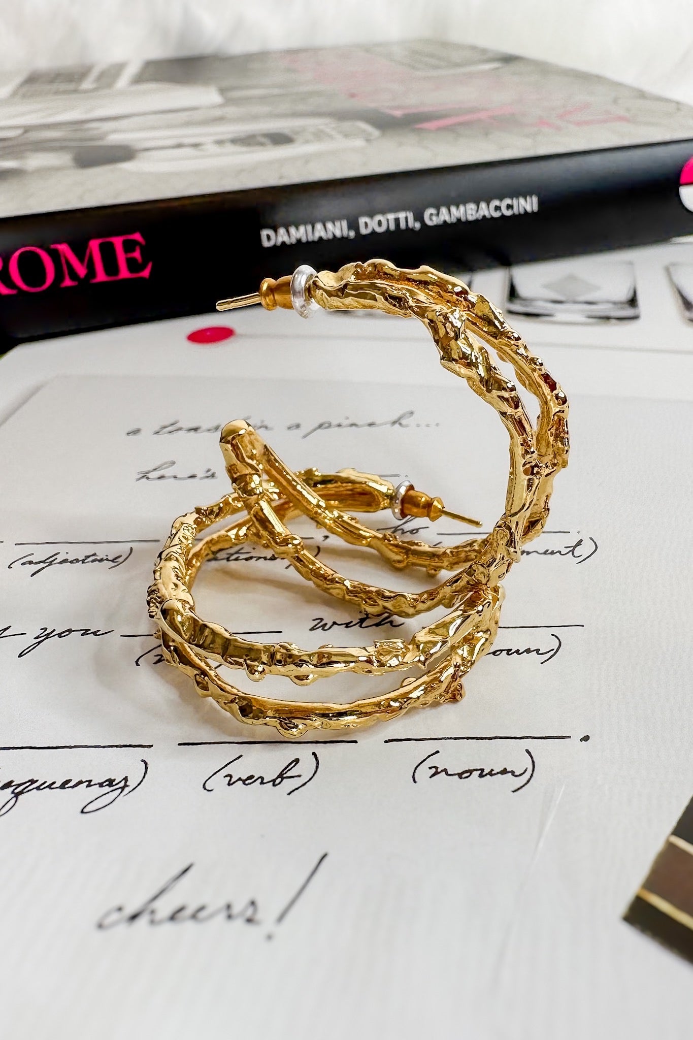Dual Twisted Abstract Gold Hoop Earring