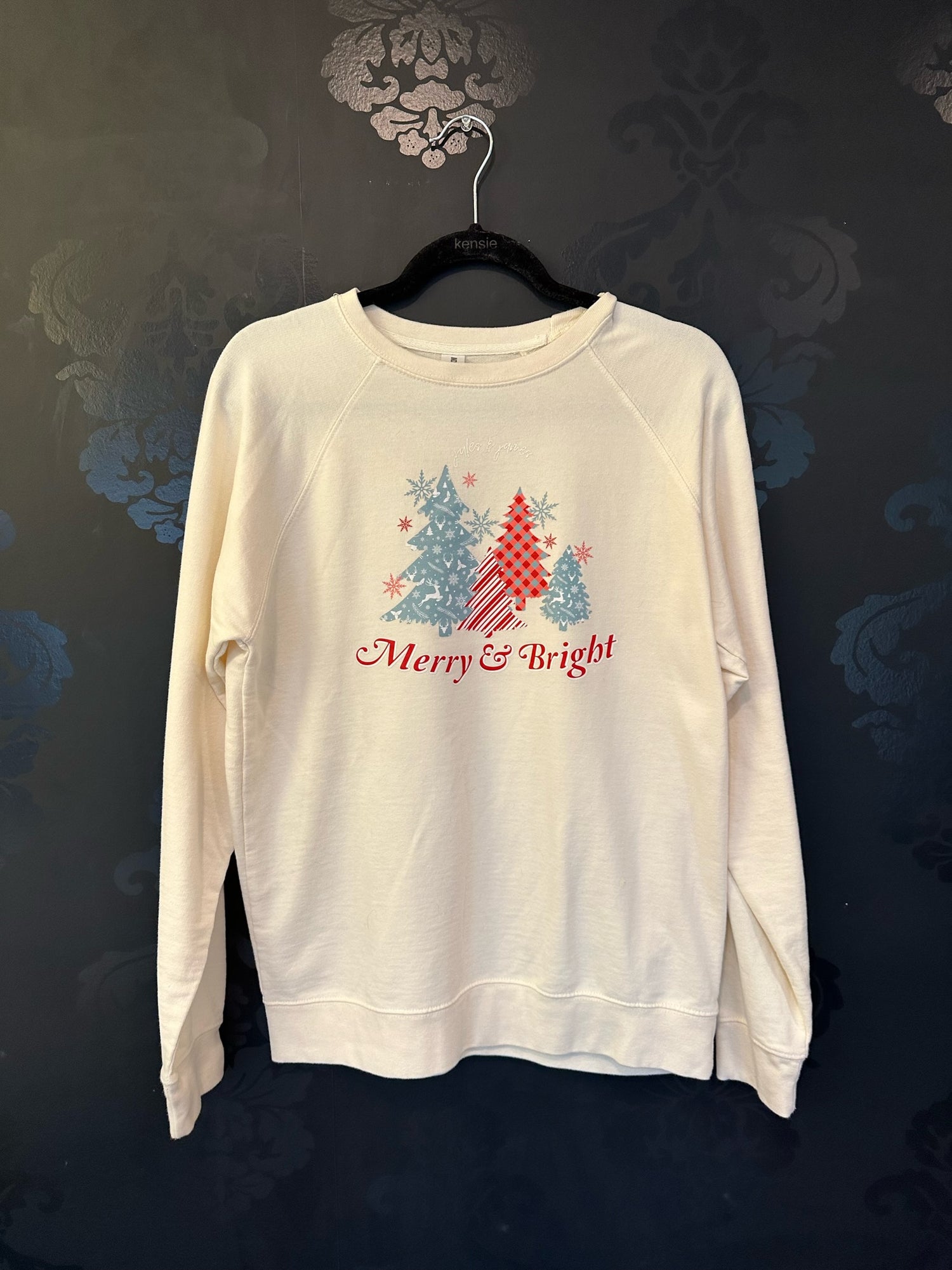 Size Medium Merry & Bright Cream Christmas Sweatshirt