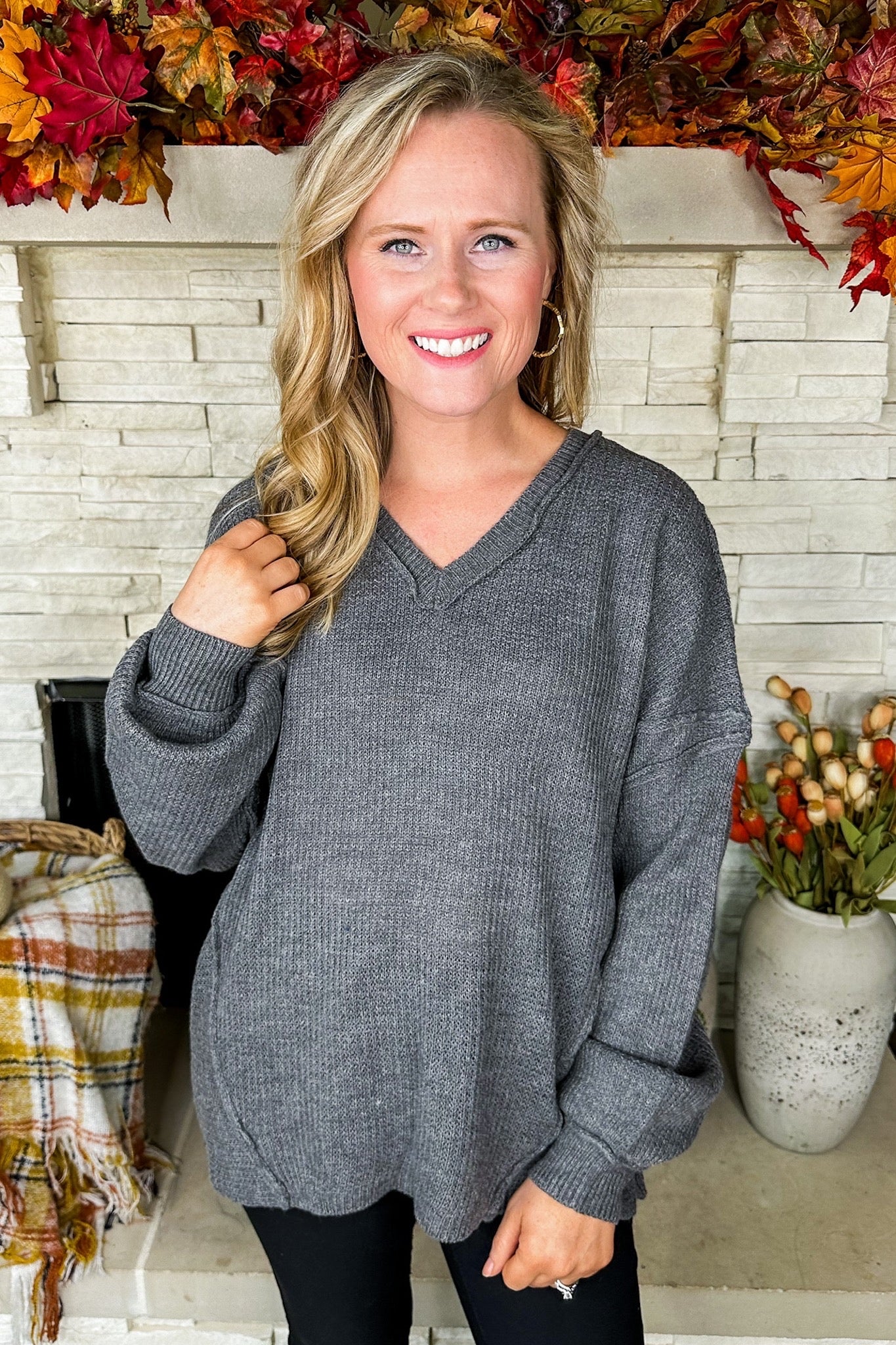 WAFFLE DAMAGE KNIT TOP-