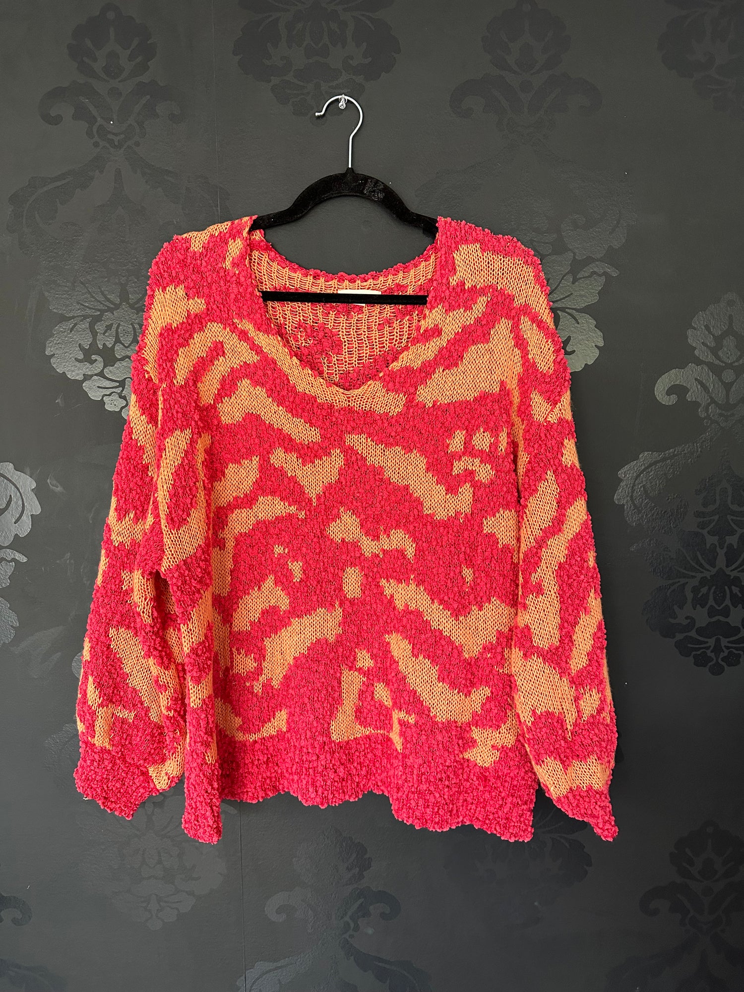 Size S/M Two-Toned Animal Print Popcorn Knit Sweater