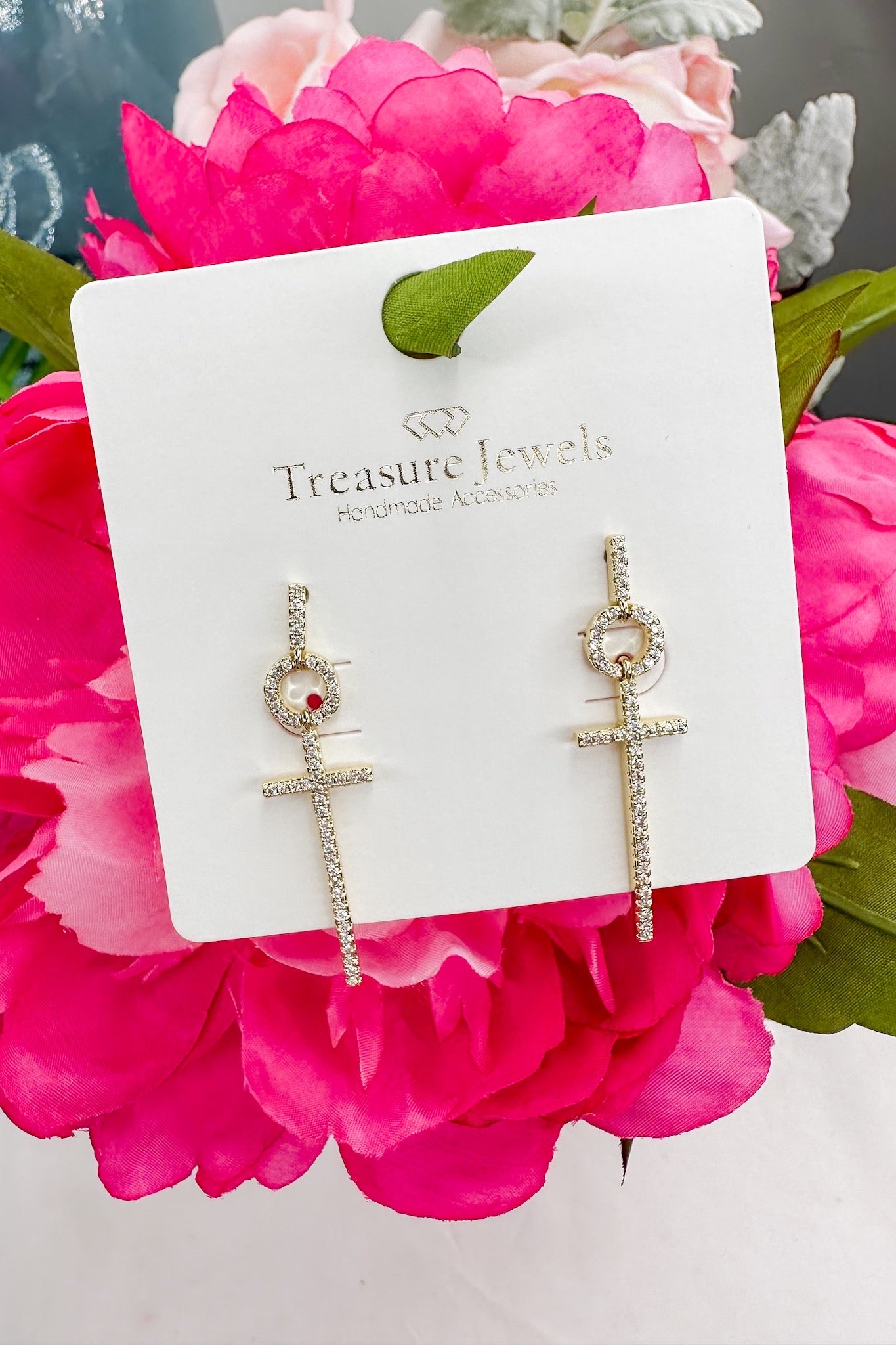 Dainty Crystal Cross Earrings by Treasure Jewels