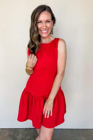 Red Corset Inspired Faux Bow Tie Drop Waist Dress