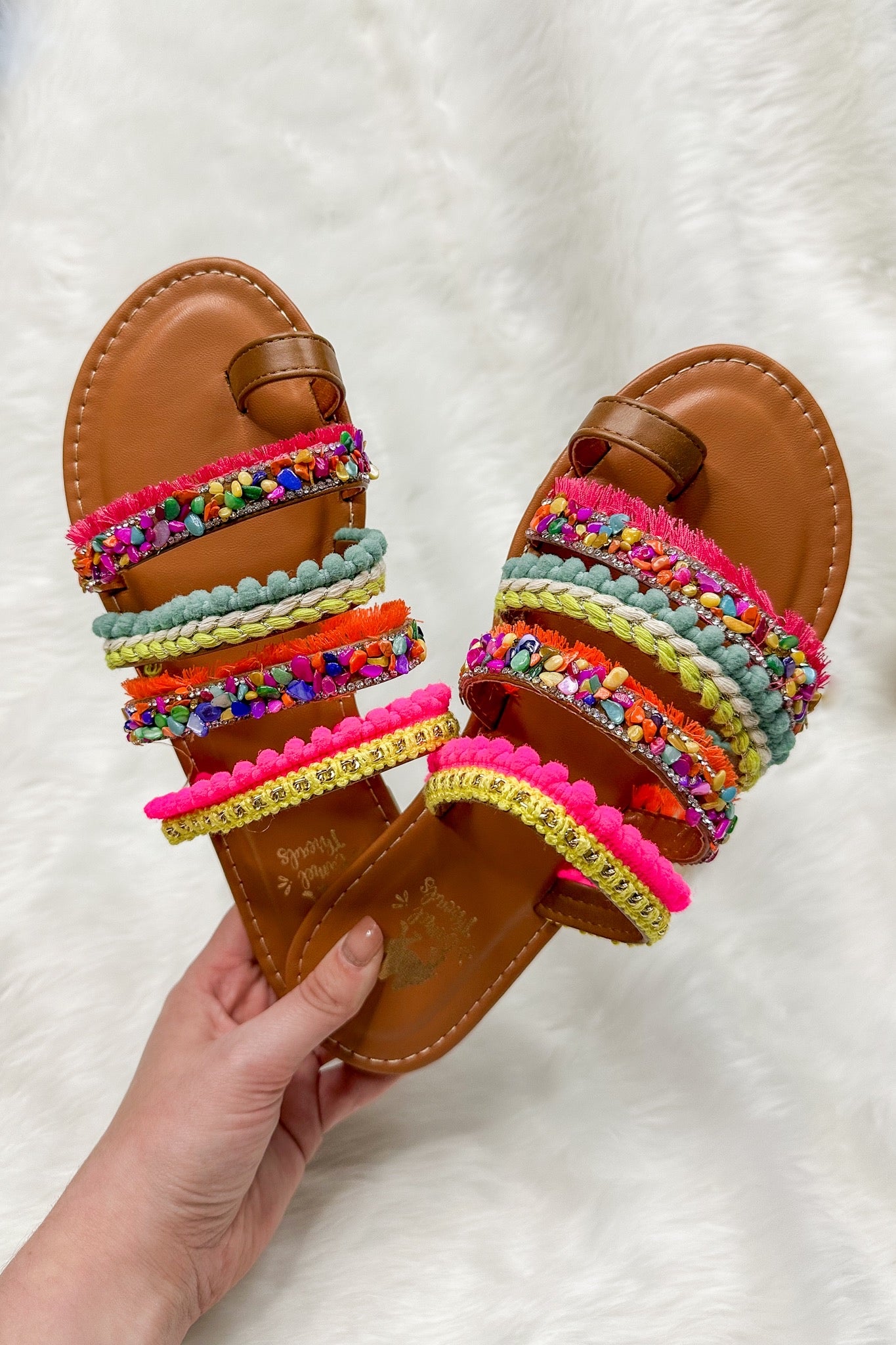 Multi Strap Boho Woven Studded Camel Threads Sandal in Rainbow – Jules &  James Boutique