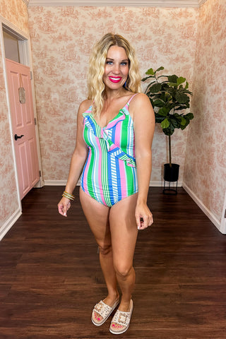 The Harper Multi Color In My Lane One-Piece Swimsuit by Mary Square