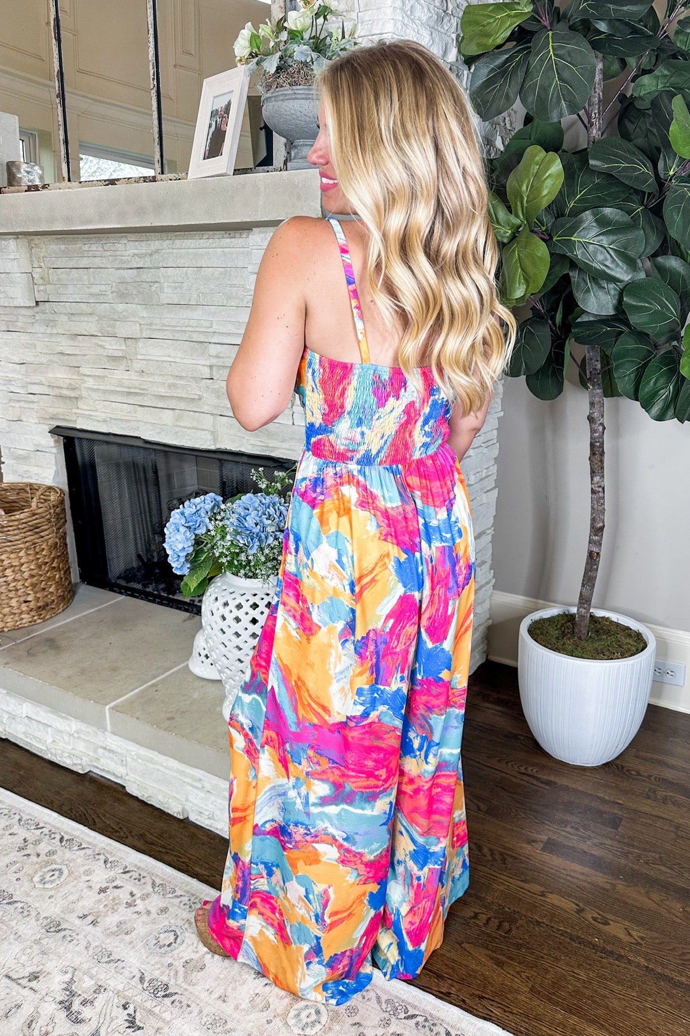Spaghetti Strap Crossover Abstract Jumpsuit