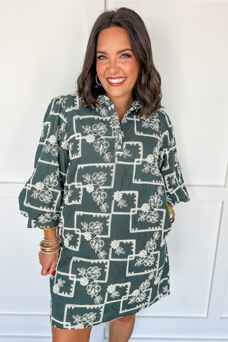 Short Green Embroidered Elevated Dress