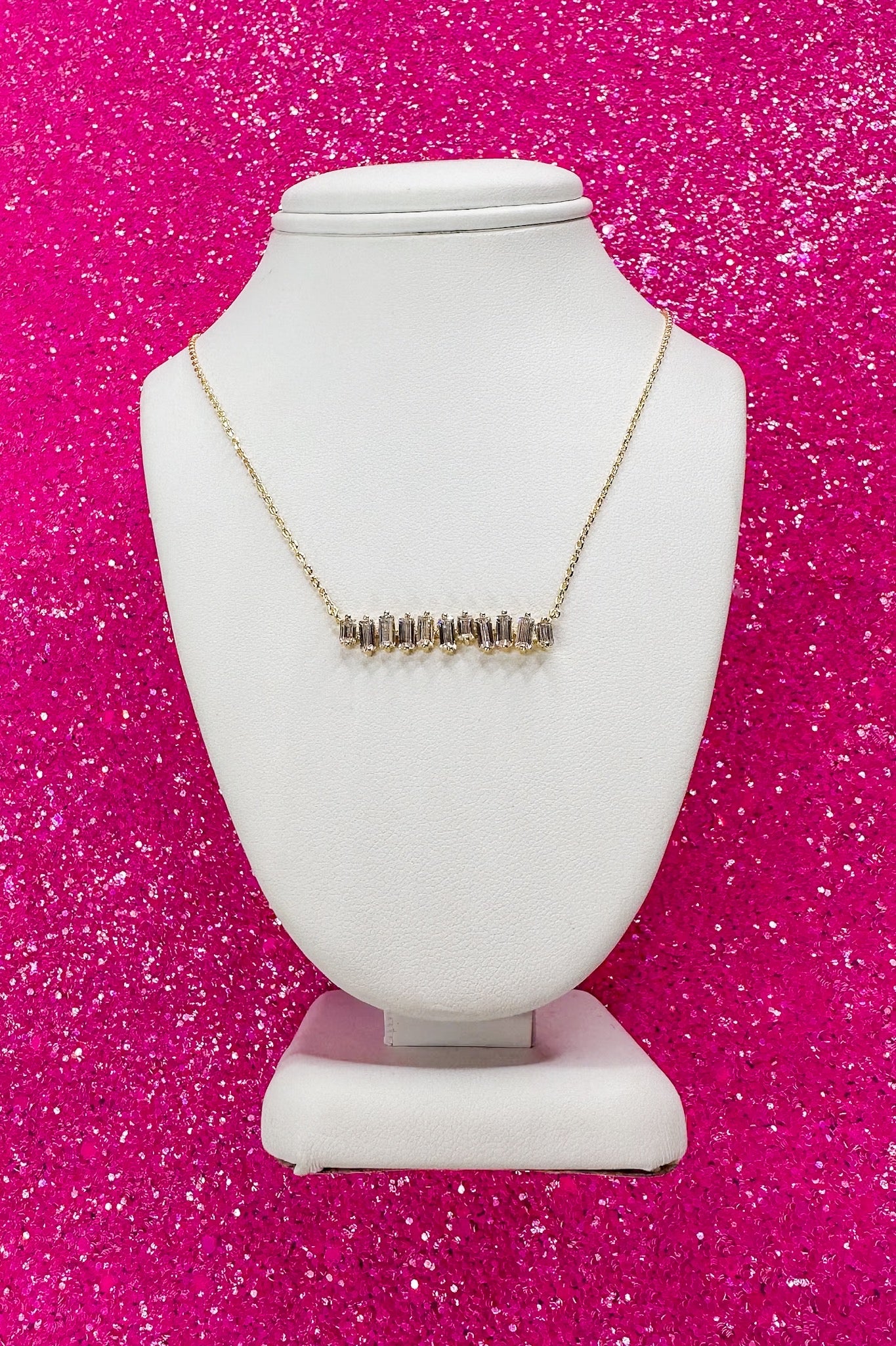 Crystal Abstract Bar Gold Chain Necklace