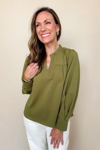 Olive V Neck Blouse