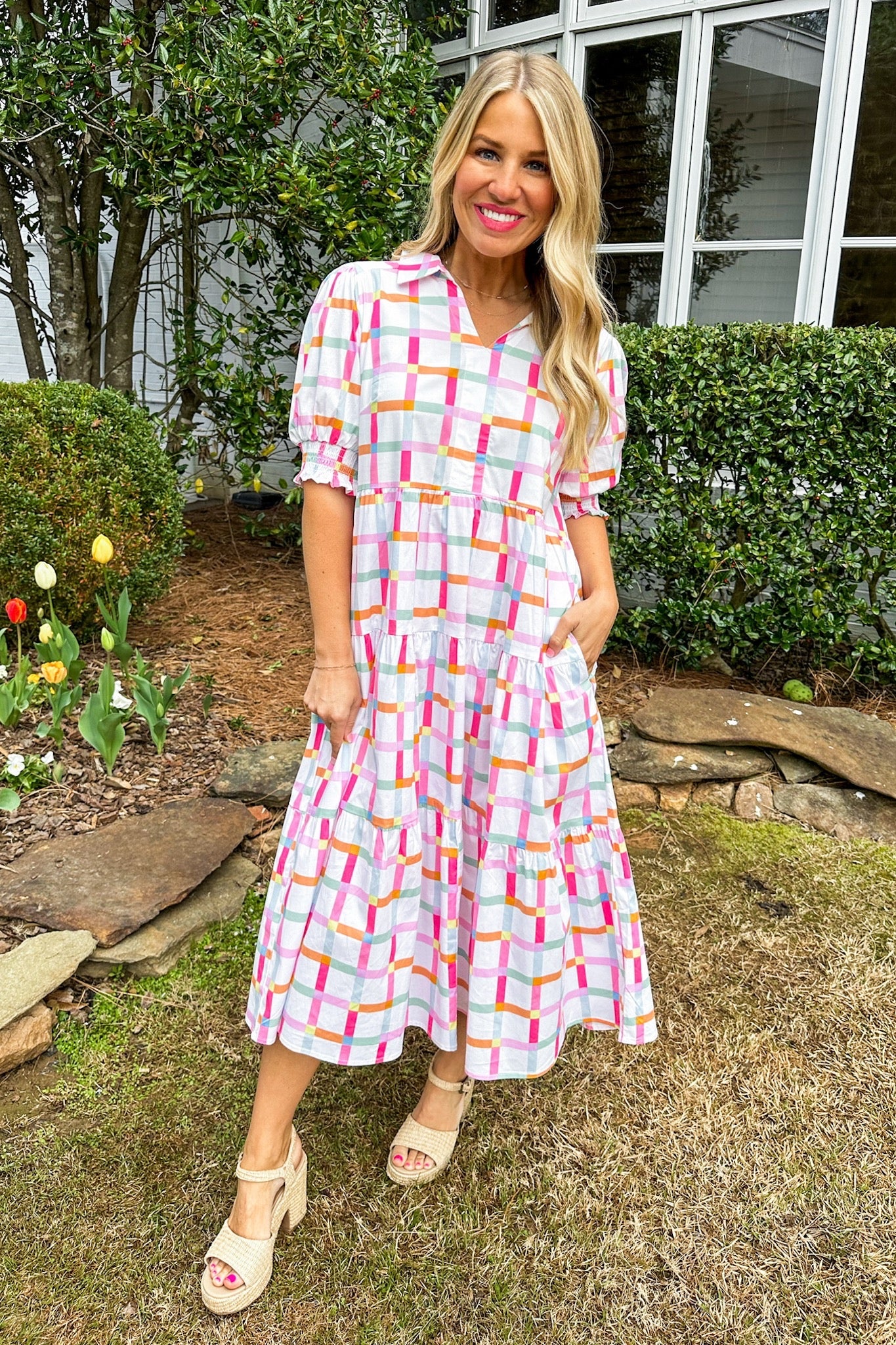 The Molly Look Me Up Multi Color Tiered Midi Dress by Michelle McDowell