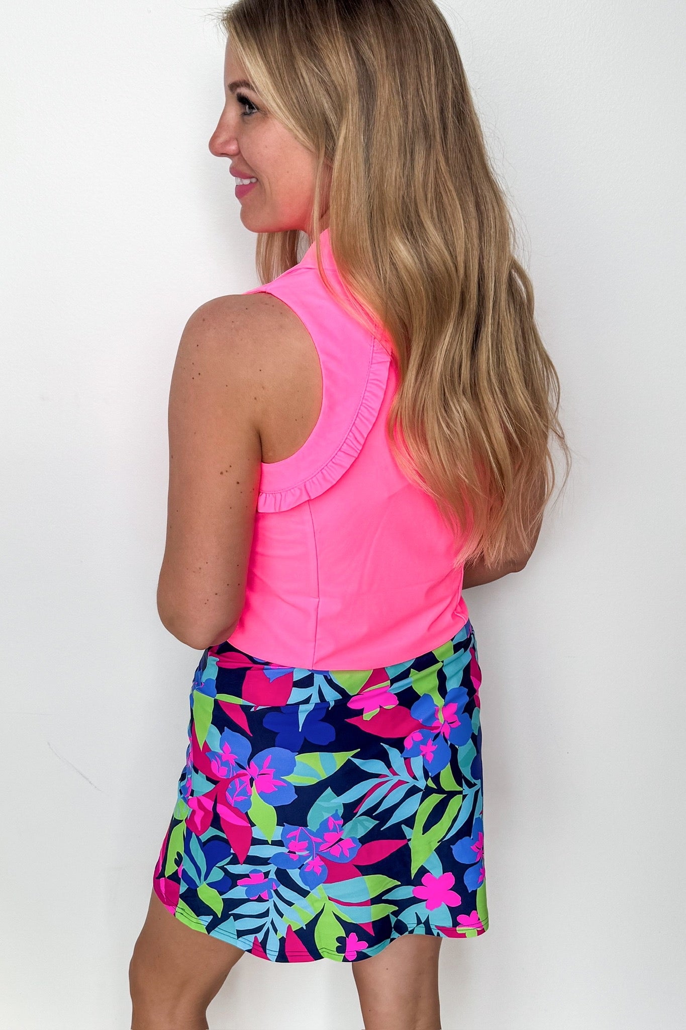 The Giselle Bright Tropical Floral Print Pocketed Skort