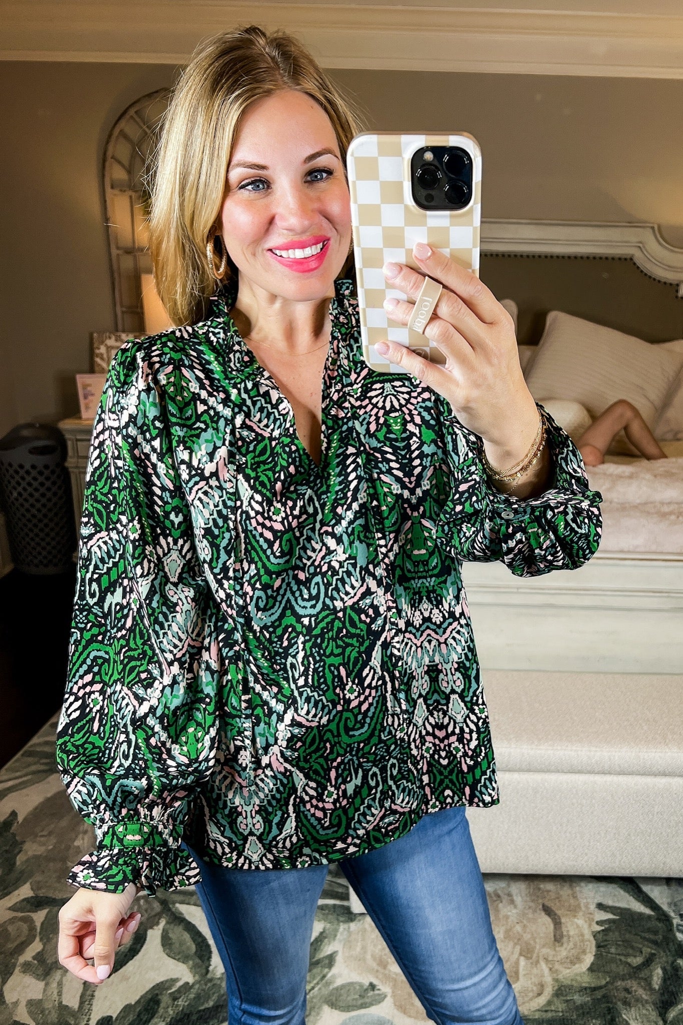 Updated Floral Peasant Sleeve Hunter Green Blouse – Jules & James Boutique