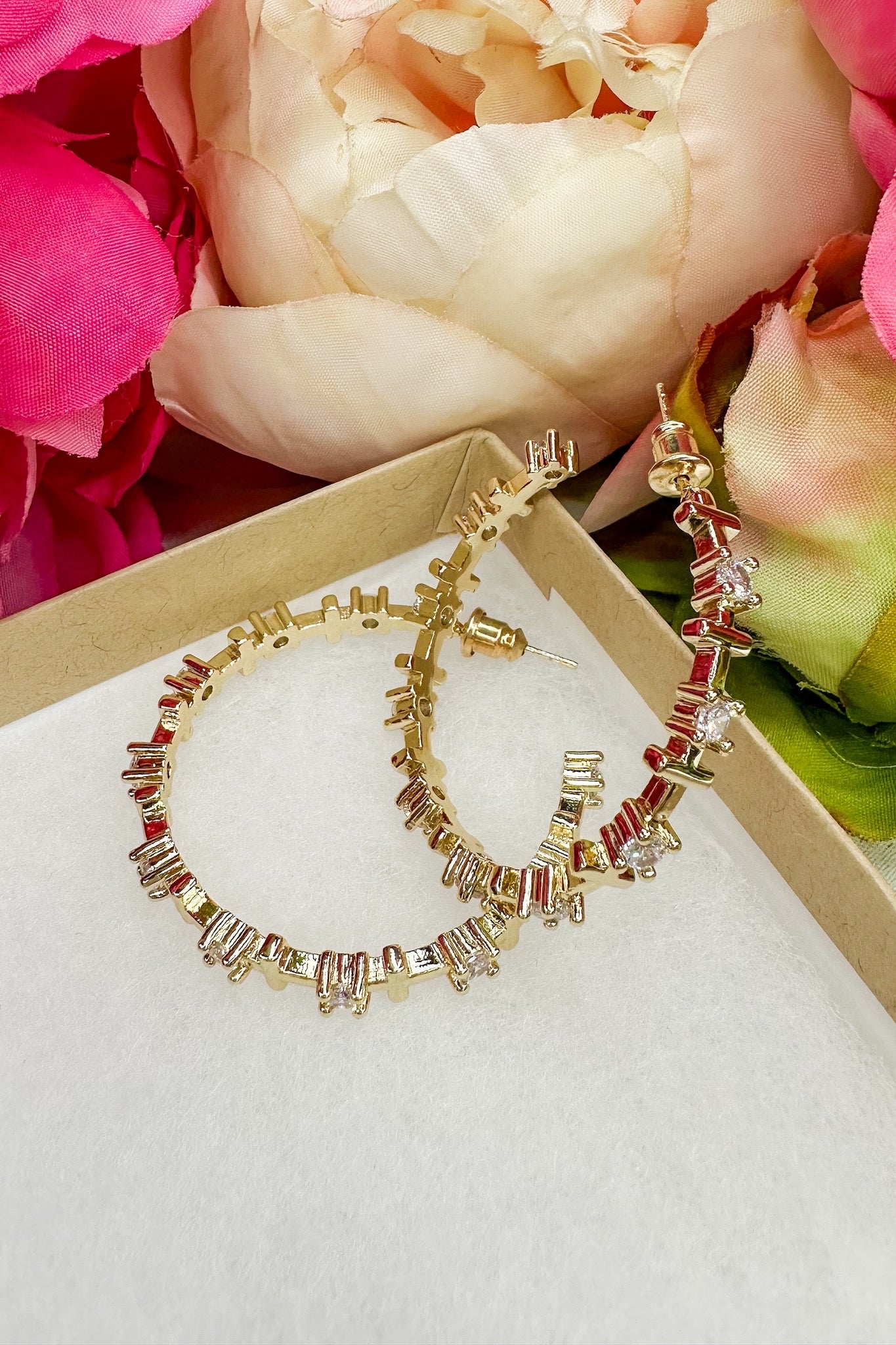 Cross Crystal Hoop Earring in Gold by Treasure Jewels