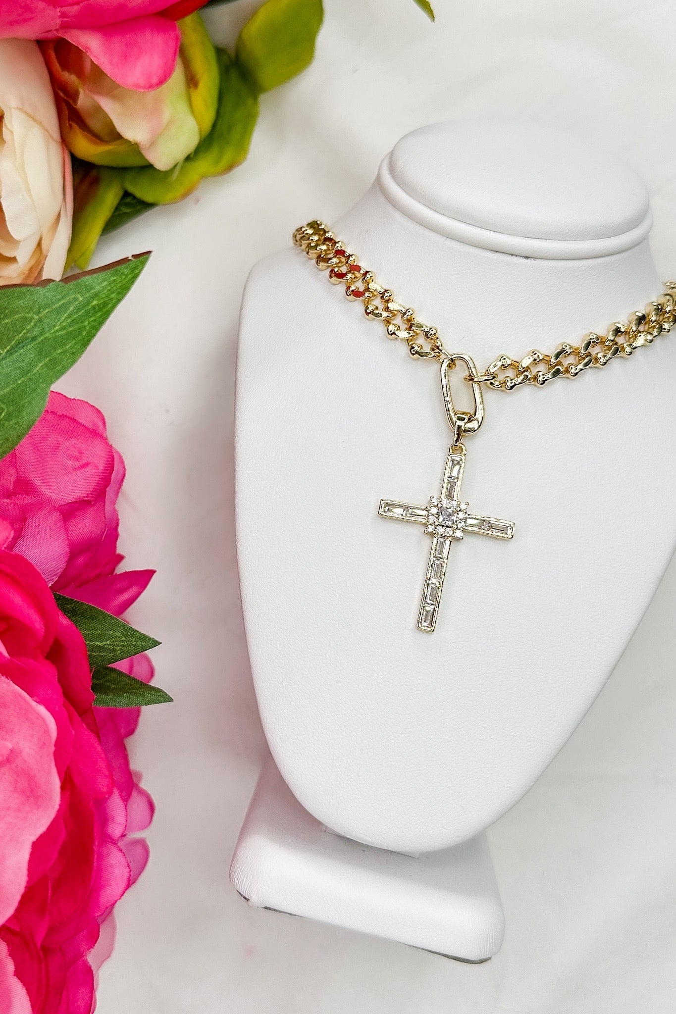 Elegant Cross Gold Necklace by Treasure Jewels