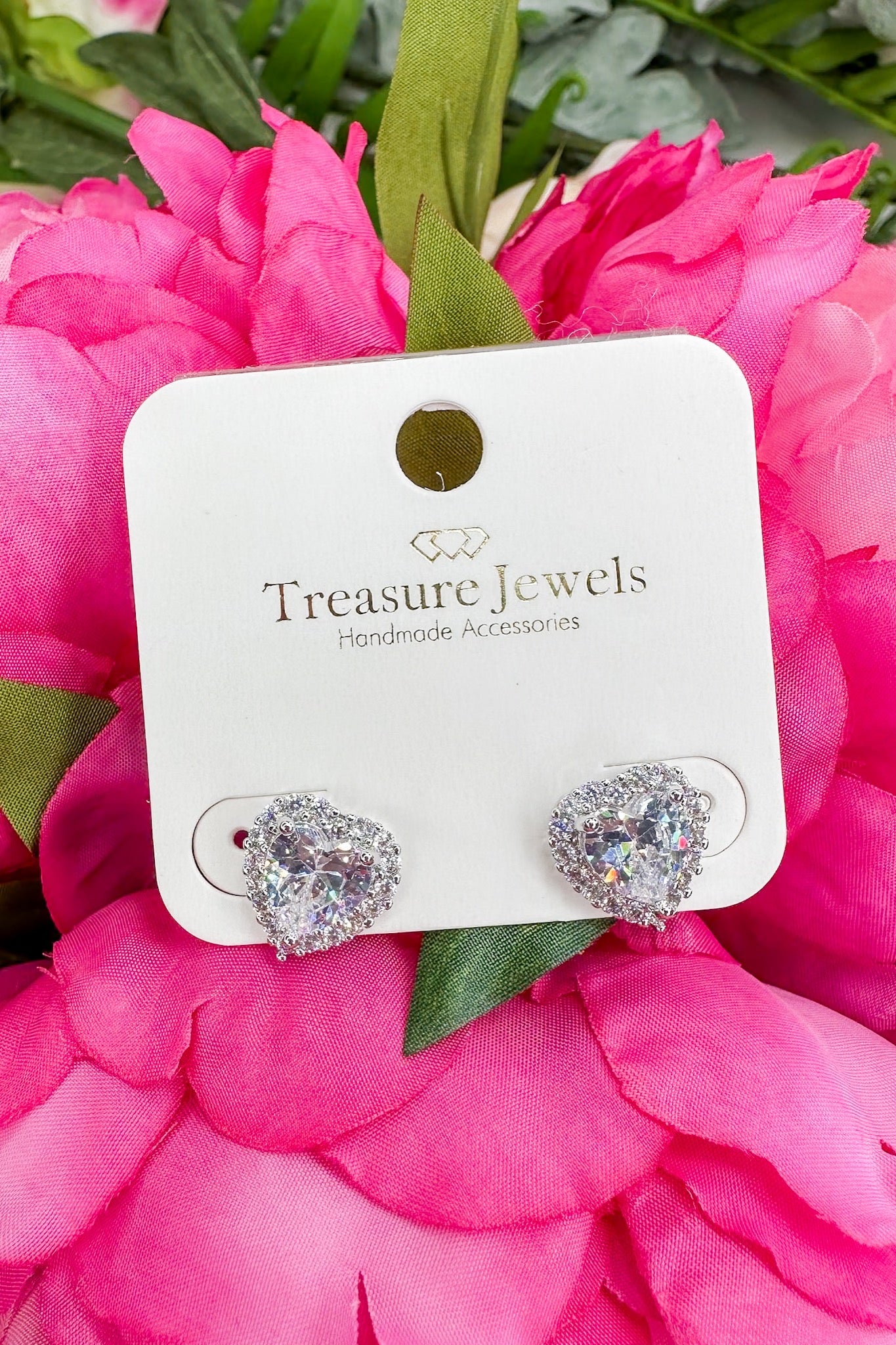 Crystal Heart Stud Earring in Silver by Treasure Jewels