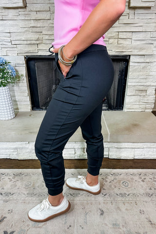 High Quality Black Drawstring Tie Waist Zipper Pocketed Joggers