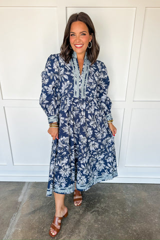 Navy Floral Whimsy Midi Dress