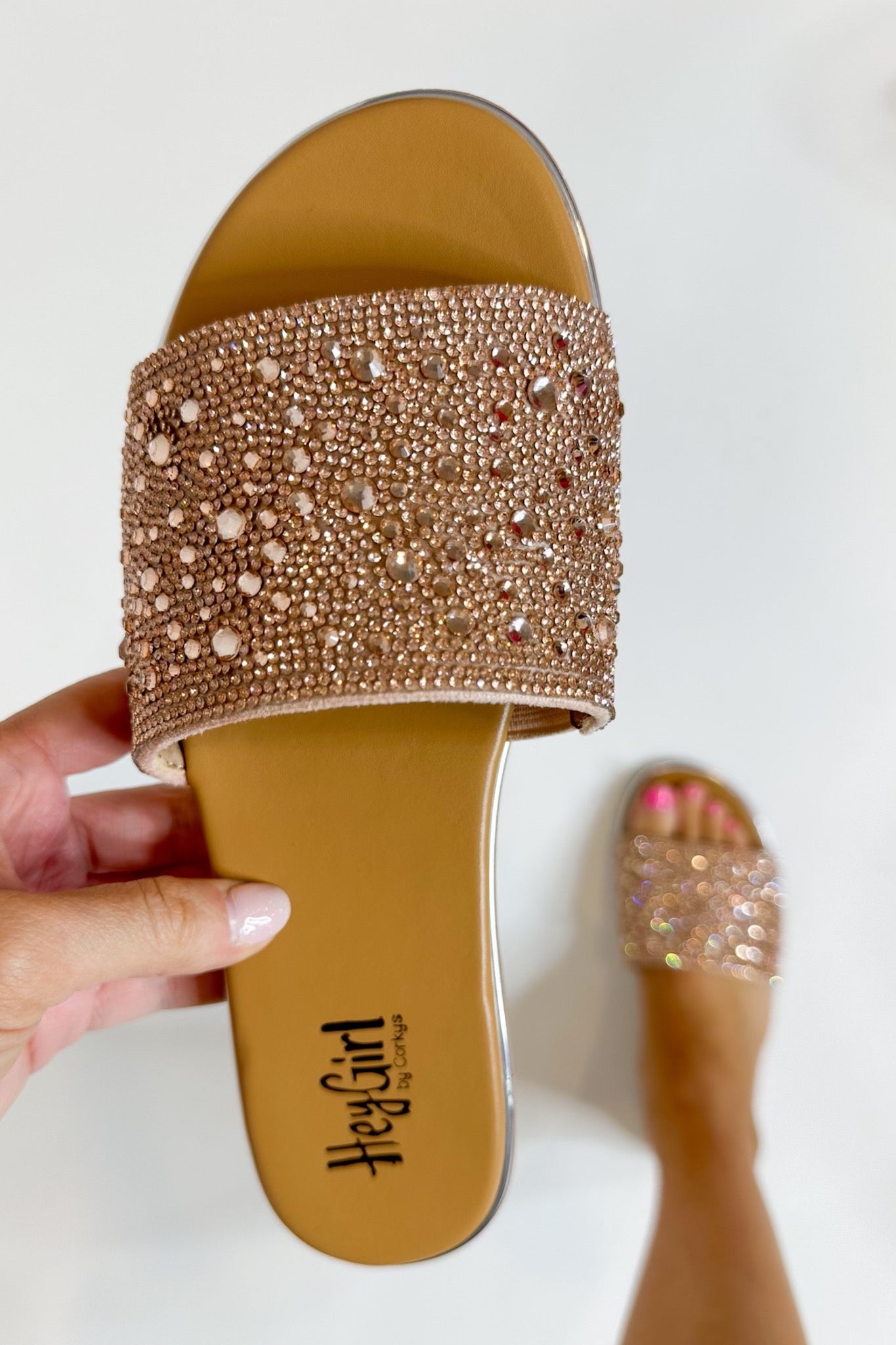 Champagne Rhinestone Sparkle Sandals by Corky’s