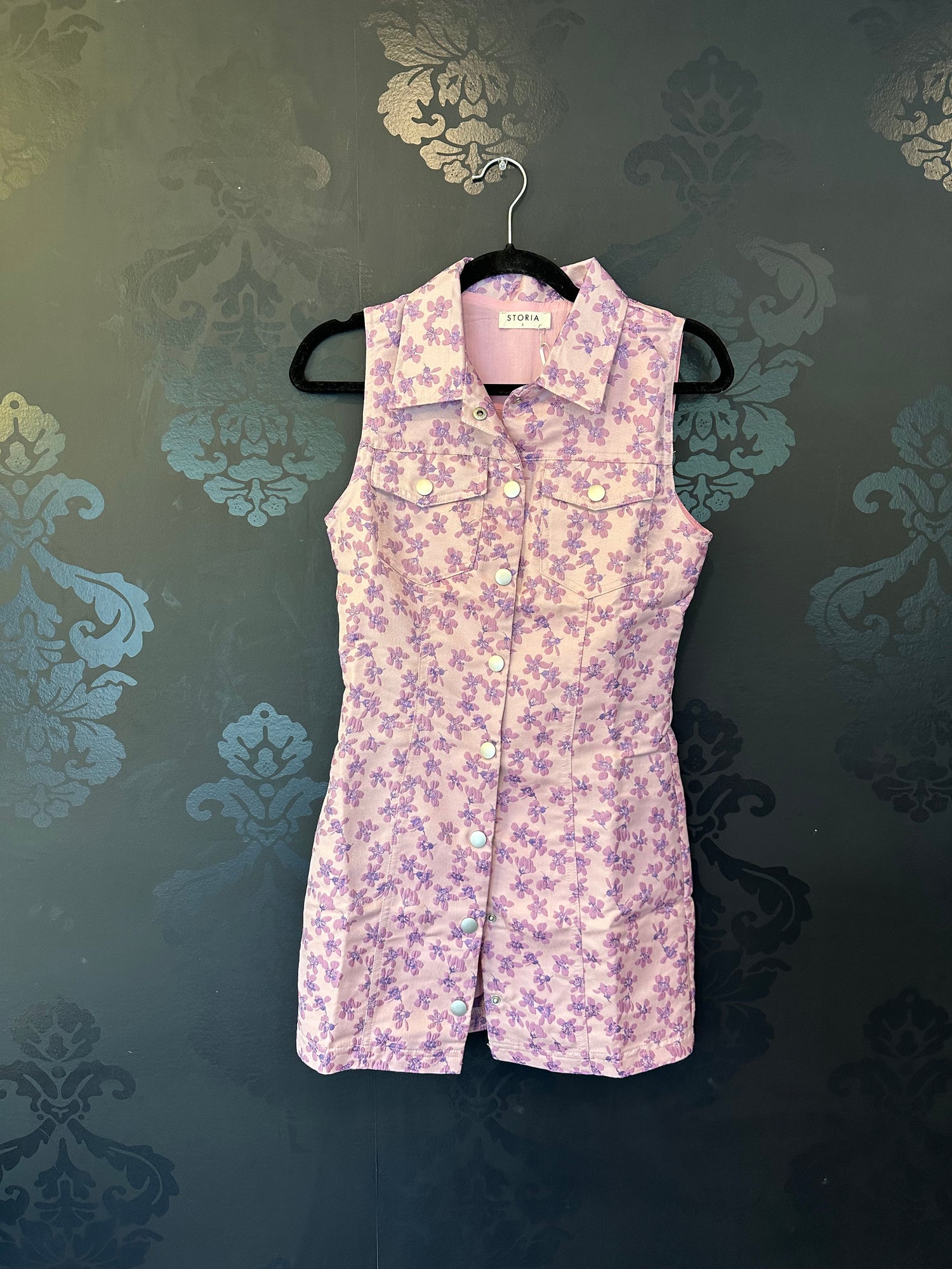 Size Small Lavender Floral Button Down Denim-Like Dress