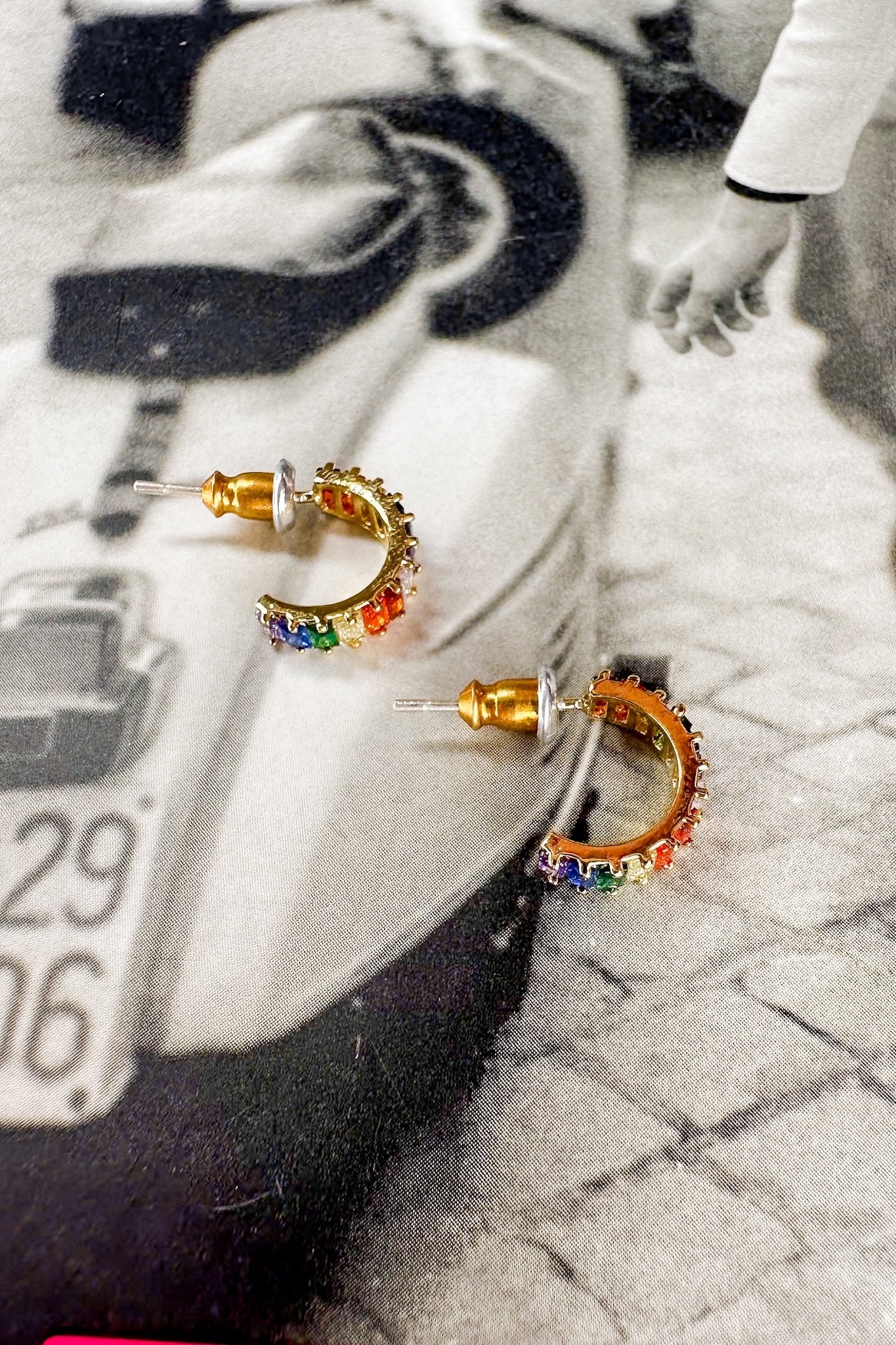 Mini Rainbow Gemstone Hoop Earring