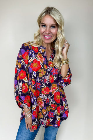Dear Scarlett Lizzy Printed Top In Eggplant