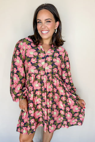 Pink & Navy Floral Swing Dress