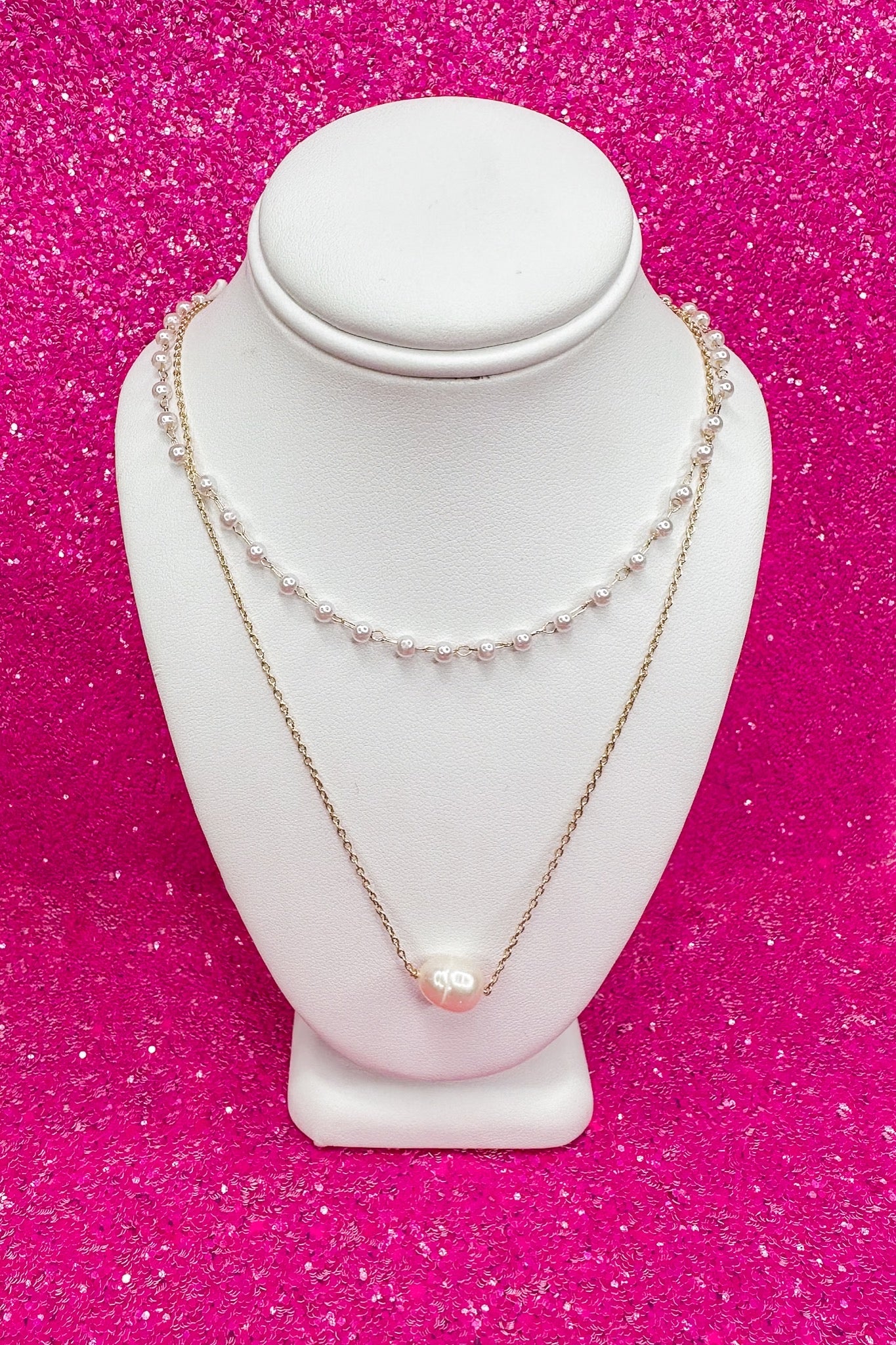 Pearl Chain Layered Gold Necklace