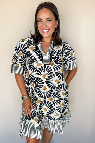 Black & White Floral Bold Printed Dress