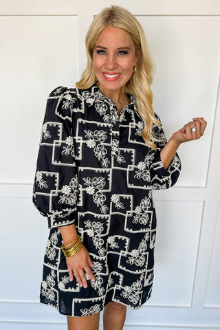 Short Black Embroidered Elevated Dress