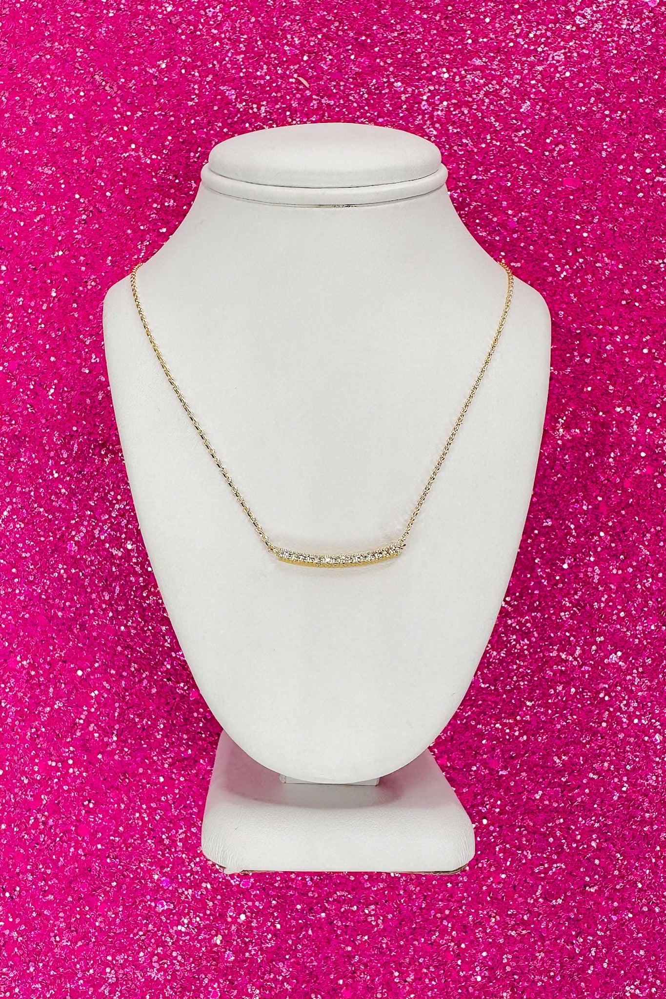 Thick Crystal Bar Gold Chain Necklace
