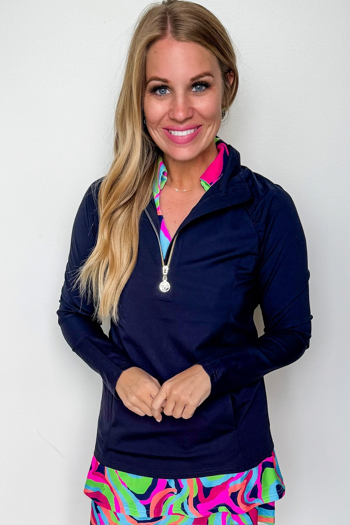 The Layla Quarter Zip Pocketed Athletic Pullover in Navy