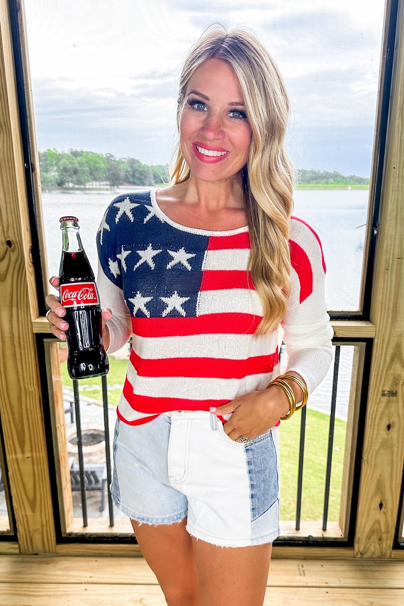 Stars and Stripes Open Knit Top