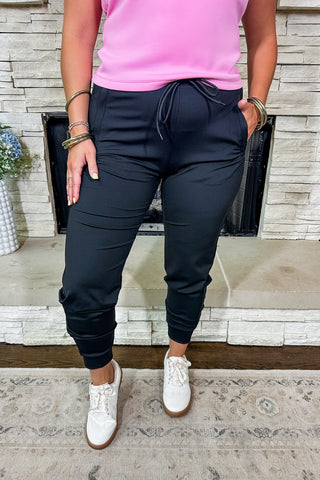High Quality Black Drawstring Tie Waist Zipper Pocketed Joggers