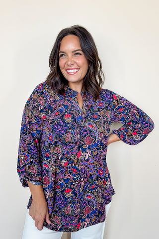 Dear Scarlett Lizzy Printed Top in Black