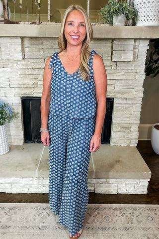 Embroidered Blue Jean Jumpsuit