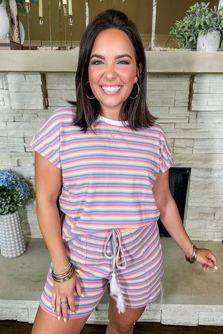 Paint the Town Multi Color Striped Top & Shorts Set