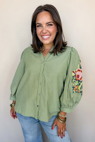 Floral Embroidered Striped Top