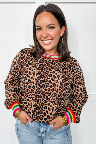 Cheetah Girl Pullover Rainbow Top in Classic Brown