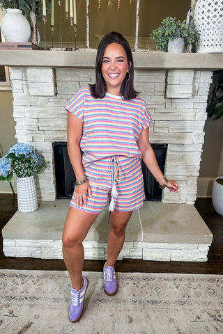 Paint the Town Multi Color Striped Top & Shorts Set